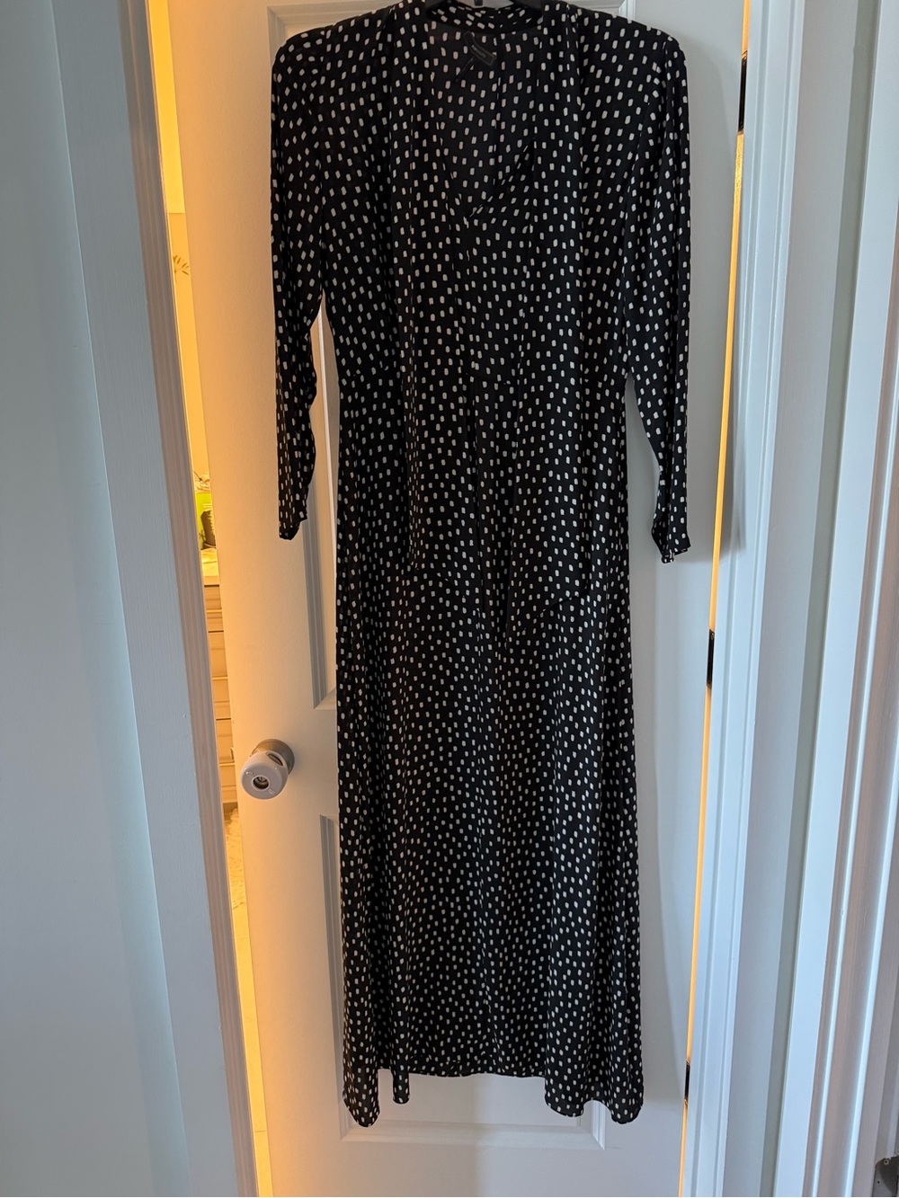 BCBGMaxAzria Black Maxi “Alicha” Dress with White Polka Dot Print